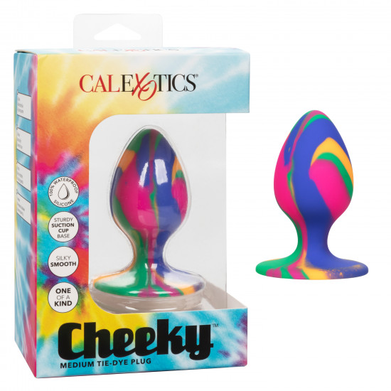Яркая анальная пробка L из силикона на присоске CHEEKY MEDIUM TIE-DYE PLUG