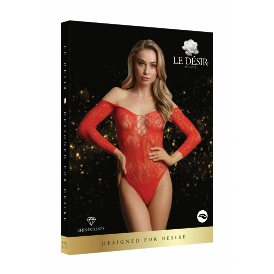 Боди Wonder Rhinestone Bodysuit (красный) со стразами.