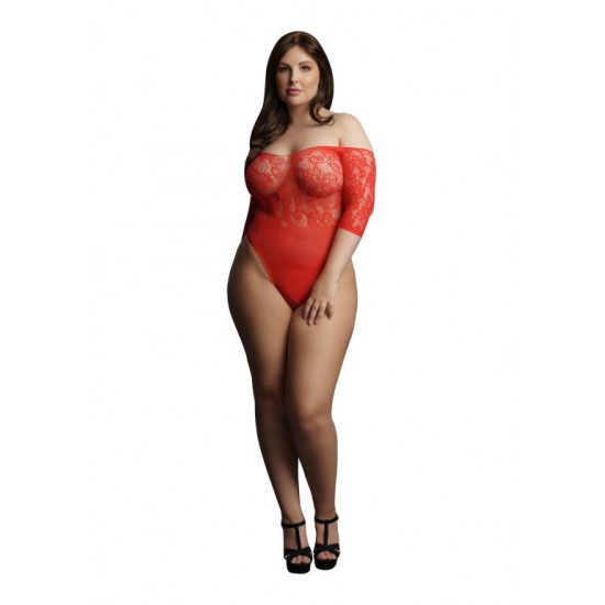 Боди Presents Rhinestone Off Shldr Body Plus size (красный) со стразами на рукавах