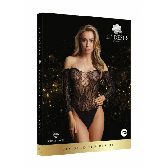 Боди Wonder Rhinestone Bodysuit (черный) со стразами