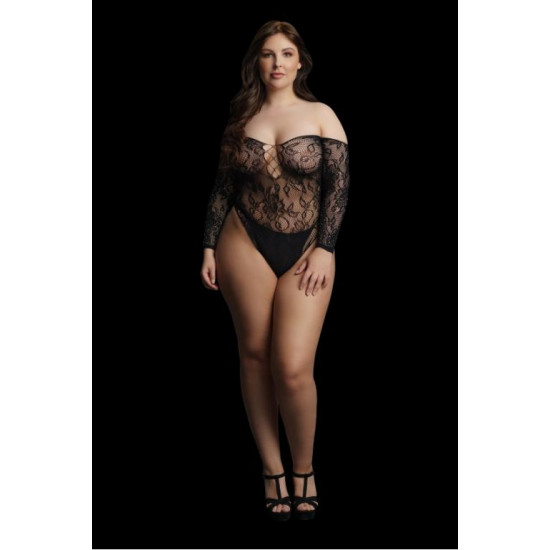 Боди Wonder Rhinestone Bodysuit Plus size (черный) со стразами