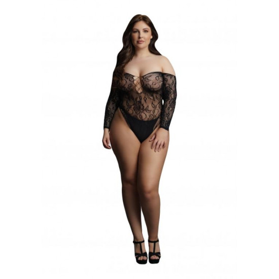 Боди Wonder Rhinestone Bodysuit Plus size (черный) со стразами
